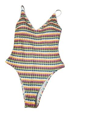 NWT Women's Treasure Hunt Crochet Plunging High Leg One Piece swimsuit Size M